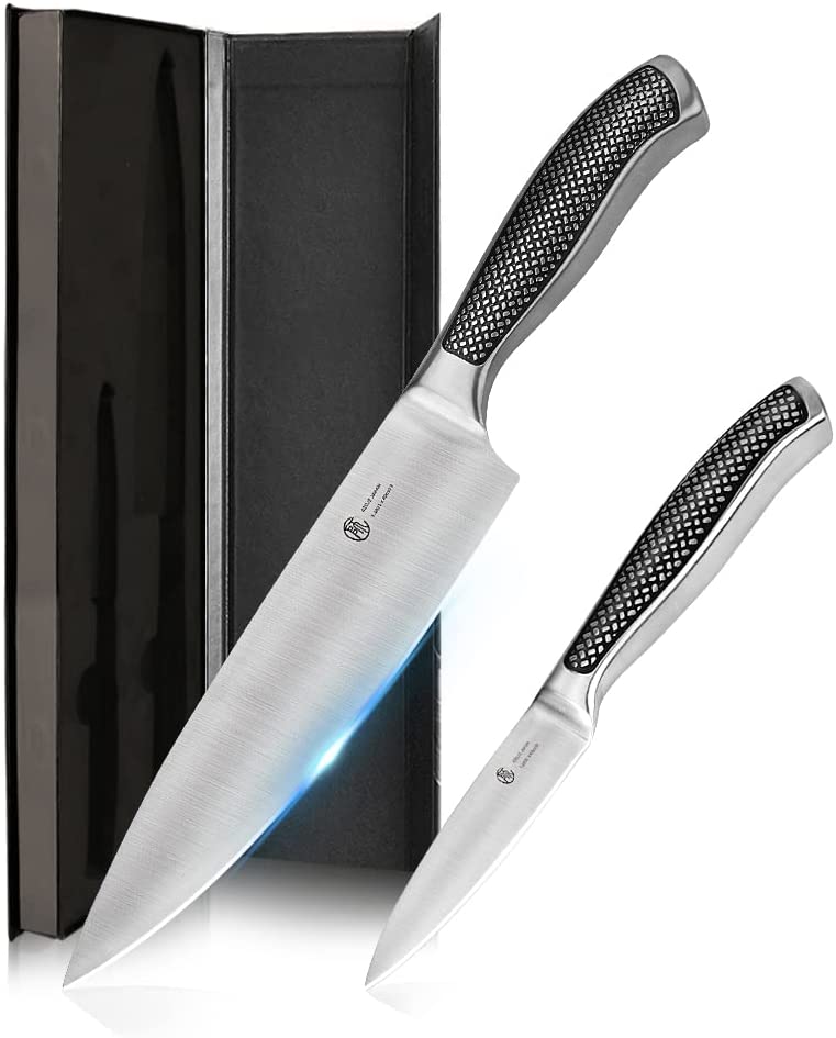 EUNA Chef Knife 8 inch Galaxy Design Kitchen Knife with Sheath and Gift Box  Cooking Knives High Carbon Stainless Steel Ultra Sharp Edge Ergonomic  Handle for Culinary Cutting Slicing Chopping Black