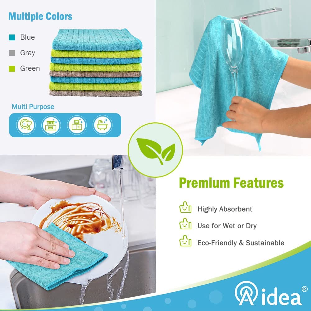 AIDEA Microfiber Cleaning Cloths-6PK, Kitchen Towels Cleaning Dish Cloths Softer Highly Absorbent, Lint Free Streak Free for Tackling Any Cleaning Job (14''x16'')