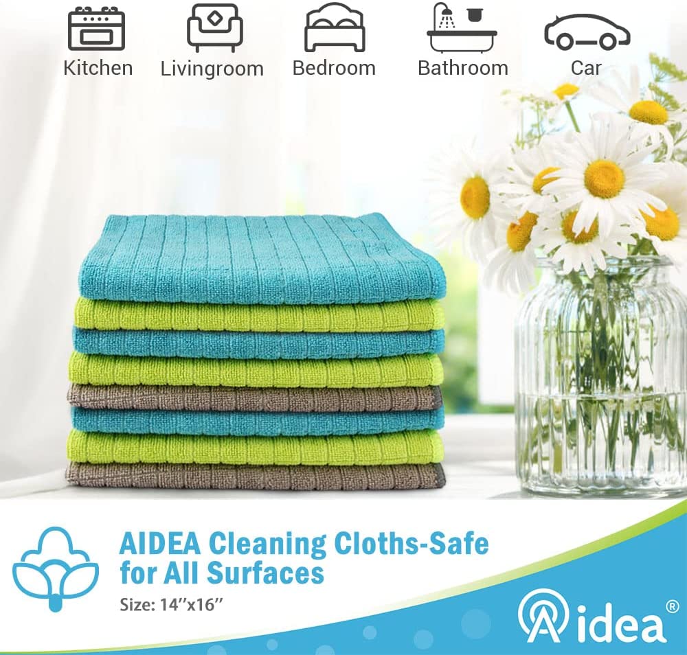 AIDEA Microfiber Cleaning Cloths-6PK, Kitchen Towels Cleaning Dish Cloths Softer Highly Absorbent, Lint Free Streak Free for Tackling Any Cleaning Job (14''x16'')