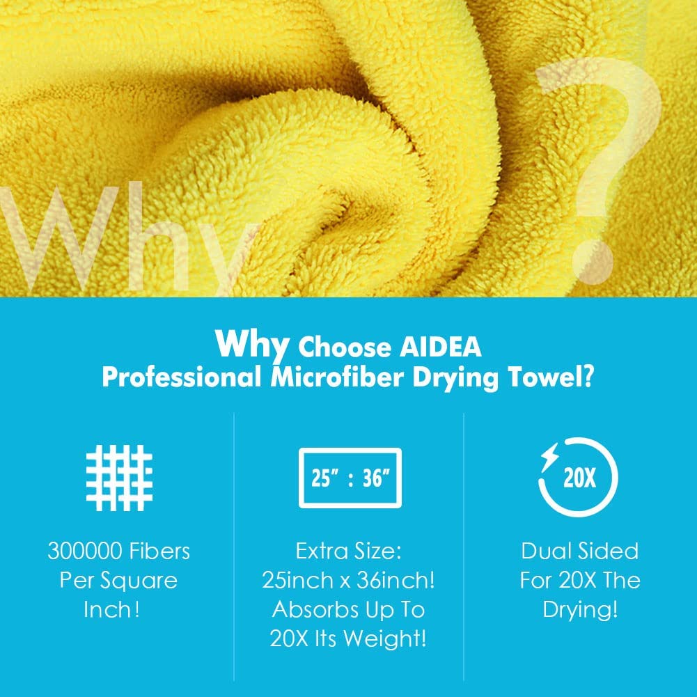 AIDEA Professional Microfiber Drying Towel-2PK, Premium Car Drying Towel  with Silk Edge, Super Absorbent & Scratch-Free, Drying Towel for Cars,  SUVs