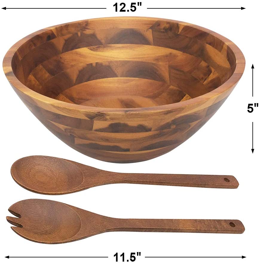 AIDEA Salad Bowls, Wooden Salad Bowls with Salad Spoon and Fork 12.5"