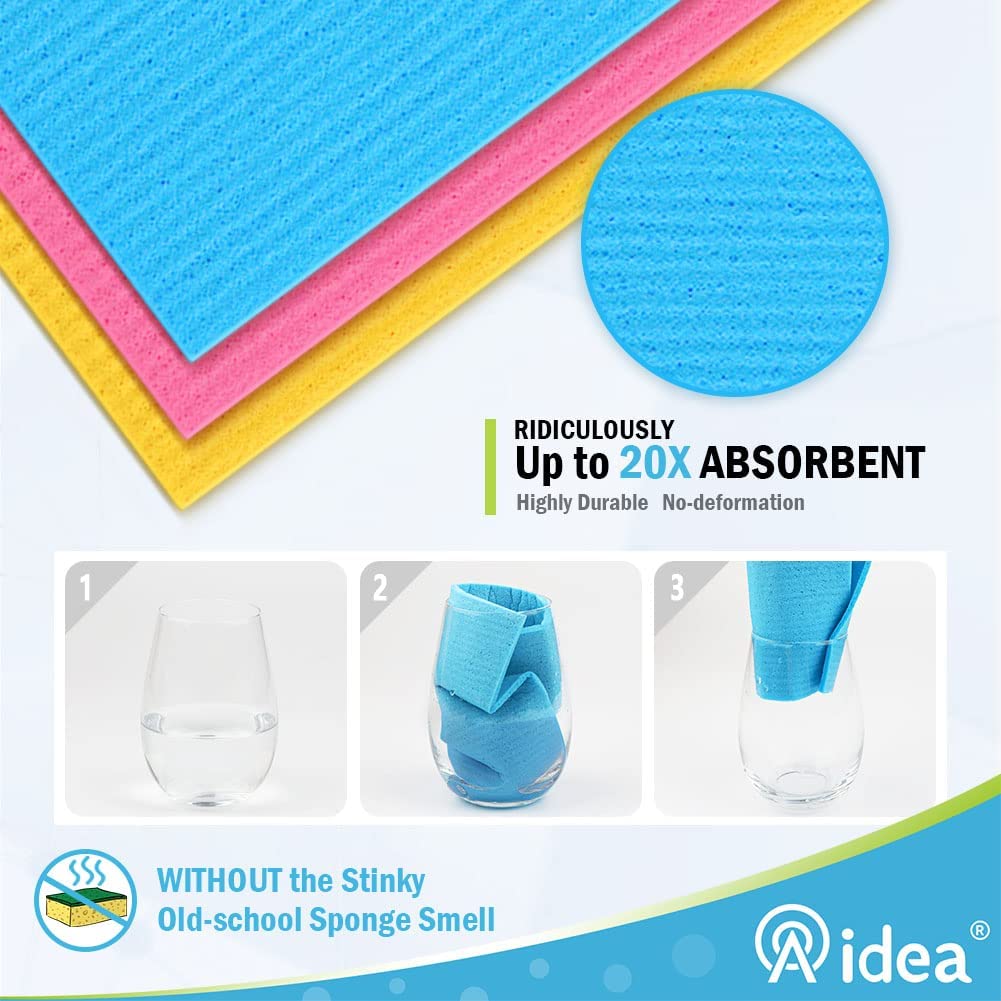 AIDEA Dish Cloth Swedish - Pack of 10, Cellulose Sponge Cloths