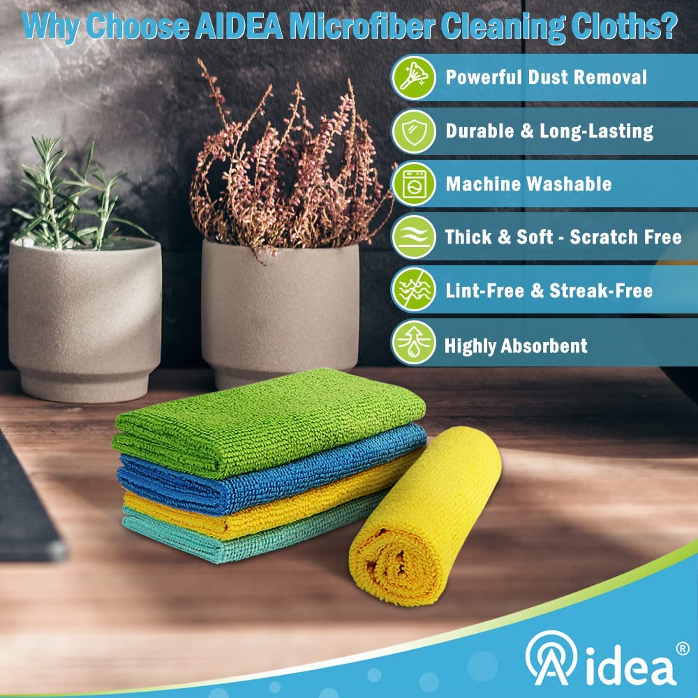 AIDEA Microfiber Cleaning Cloths, All-Purpose Softer Highly Absorbent, Lint Free - Streak Free Wash Cloth for House, Kitchen, Car, Window, Gifts