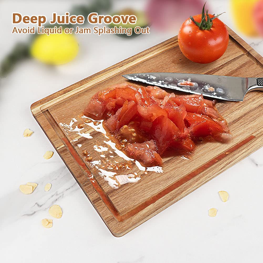 Acacia Wood Cutting Board Set with Juice Groove (3 Pieces) - Meat, Chesse,Vegetable Chopping Board, Organic Wooden Butcher Block for kitchen, Wood Cutting Board Set