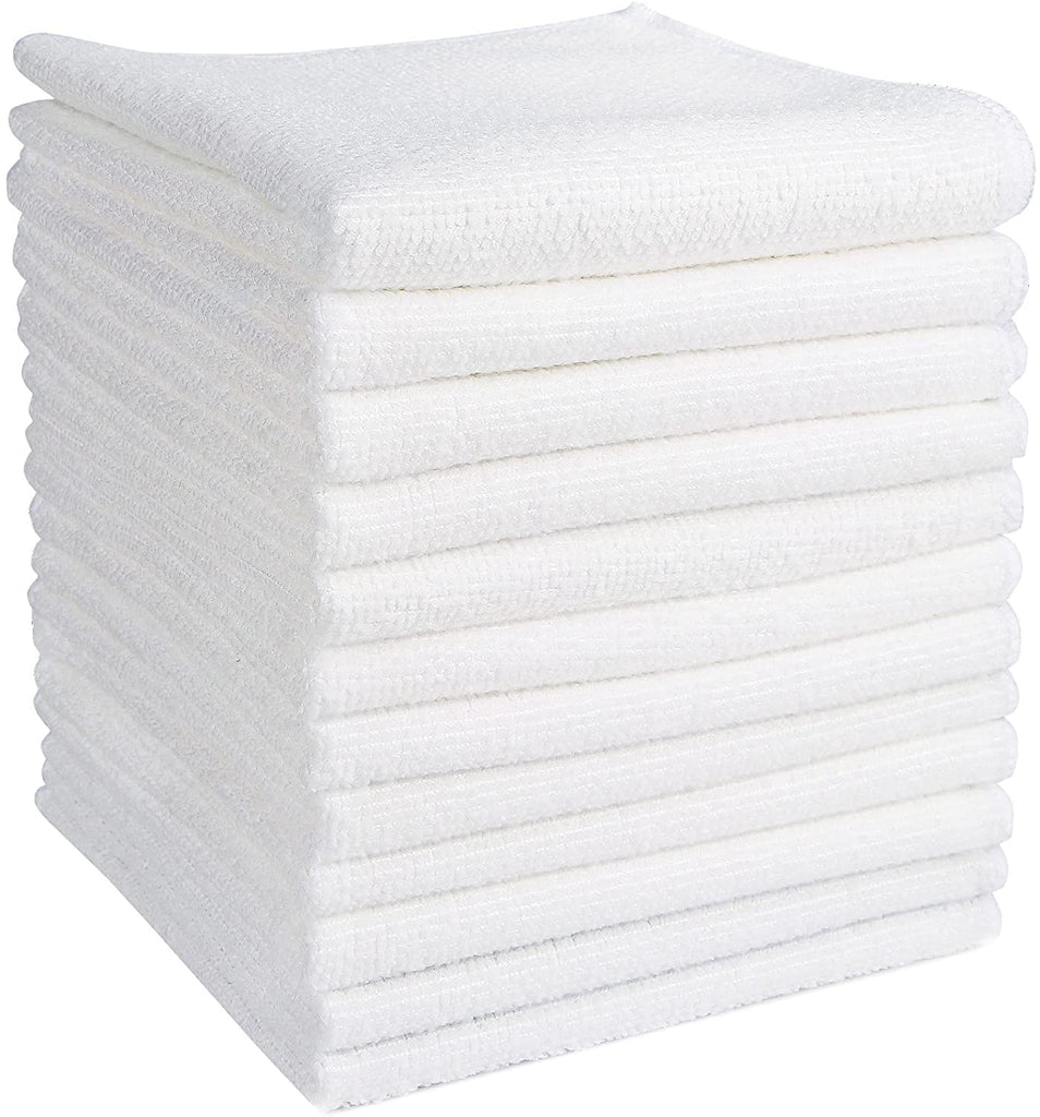 AIDEA Microfiber Cleaning Cloths White-12Pack, Strong Water Absorption, Lint-Free, Scratch-Free, Streak-Free, Dish Towels White (11.5in.x 11.5in.)