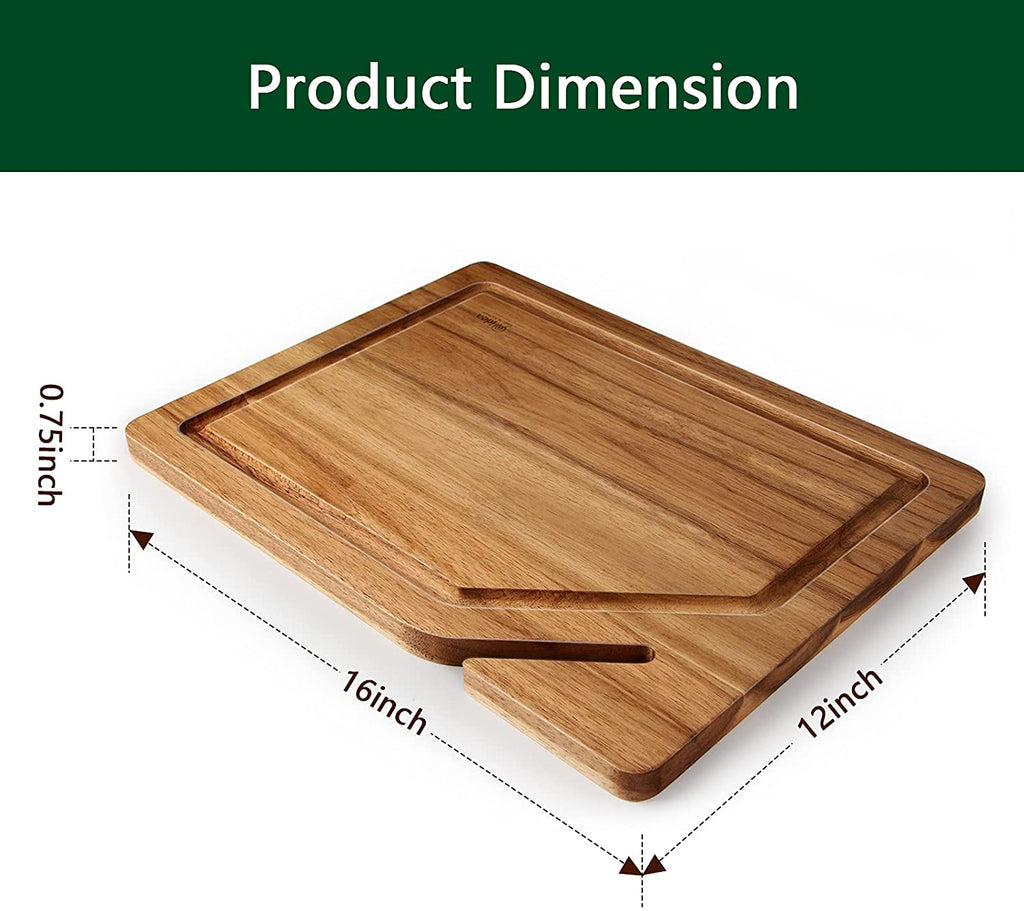 AIDEA Cutting Board with Phone Stand, Wood Board for Kitchen with Deep Juice Groove,Organic Acacia Butcher Block for Meat and Vegetable,BPA Free Wooden Carving Board (16"X12")