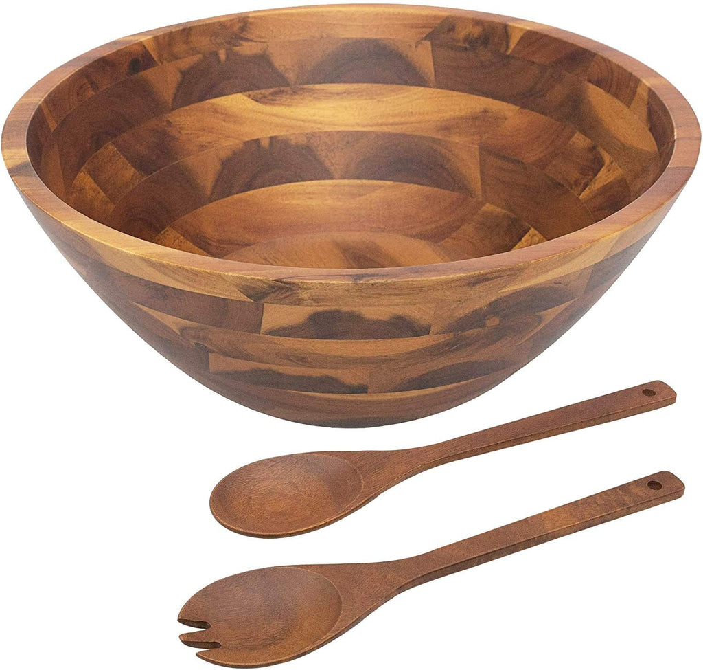 AIDEA Salad Bowls, Wooden Salad Bowls with Salad Spoon and Fork 12.5"