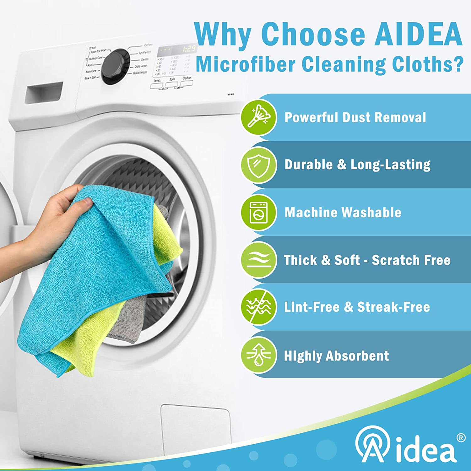 AIDEA Microfiber Glass Cleaning Cloths-8PK, 16x16 Premium Microfiber Glass and Window Cleaner, Lint Free Quickly Clean Windows, Glasses