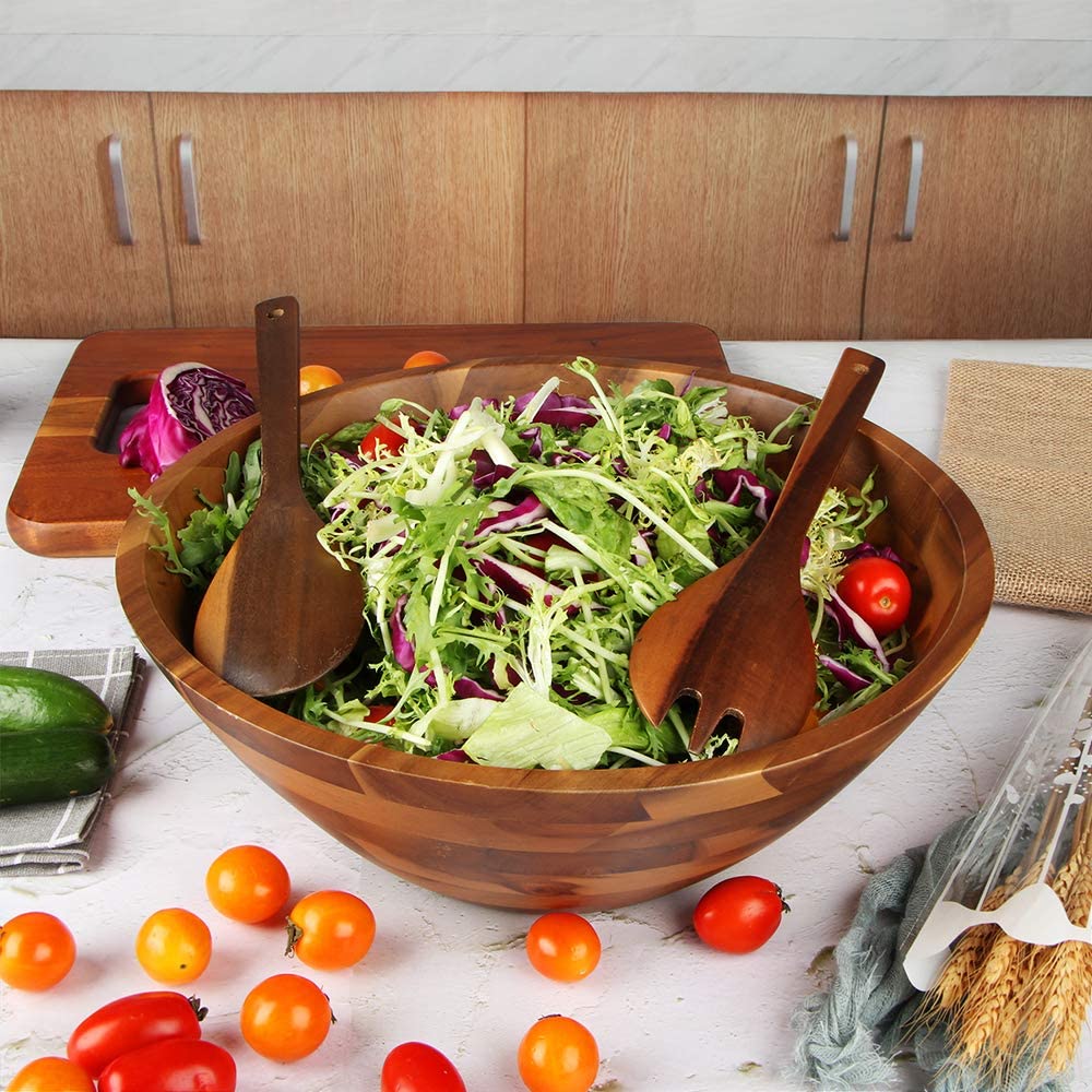 AIDEA Salad Bowls, Wooden Salad Bowls with Salad Spoon and Fork 12.5"