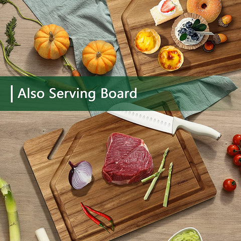 AIDEA Cutting Board with Phone Stand, Wood Board for Kitchen with Deep Juice Groove,Organic Acacia Butcher Block for Meat and Vegetable,BPA Free Wooden Carving Board (16"X12")