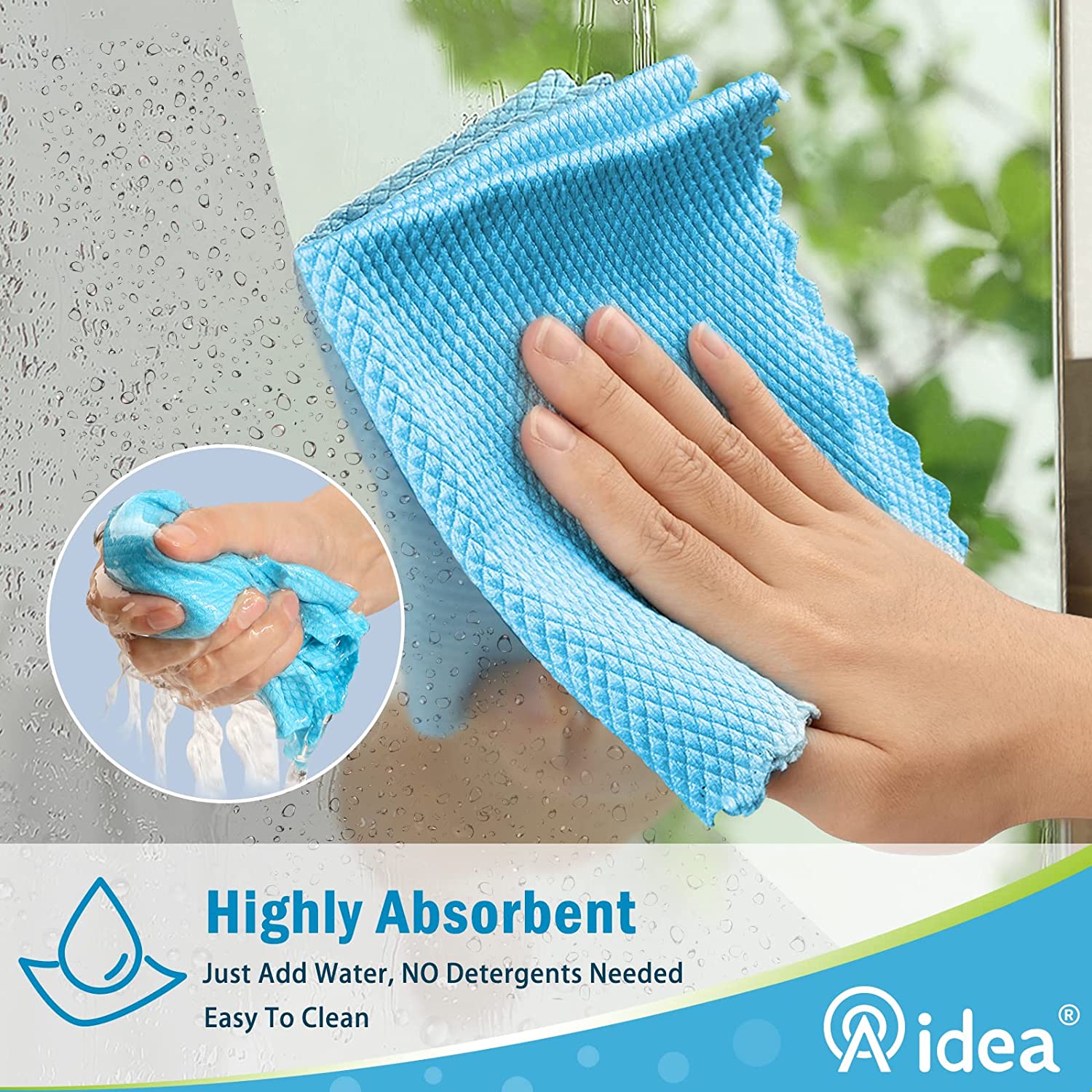 AIDEA Microfiber Glass Cleaning Cloths-8PK, 16x16 Premium Microfiber Glass and Window Cleaner, Lint Free Quickly Clean Windows, Glasses