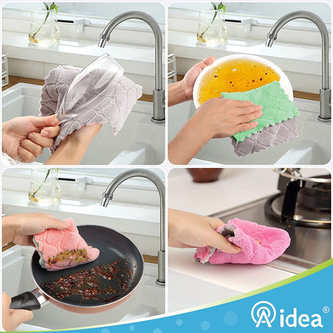 Aidea Kitchen Dish Cloth - 12 Pack, Super Absorbent Coral Fleece Dish Cloths, No Odor Reusable Dish Cloth, Premium Microfiber Cleaning Cloths, Nonstick Oil Washable Fast Drying 6.3" x10.4"