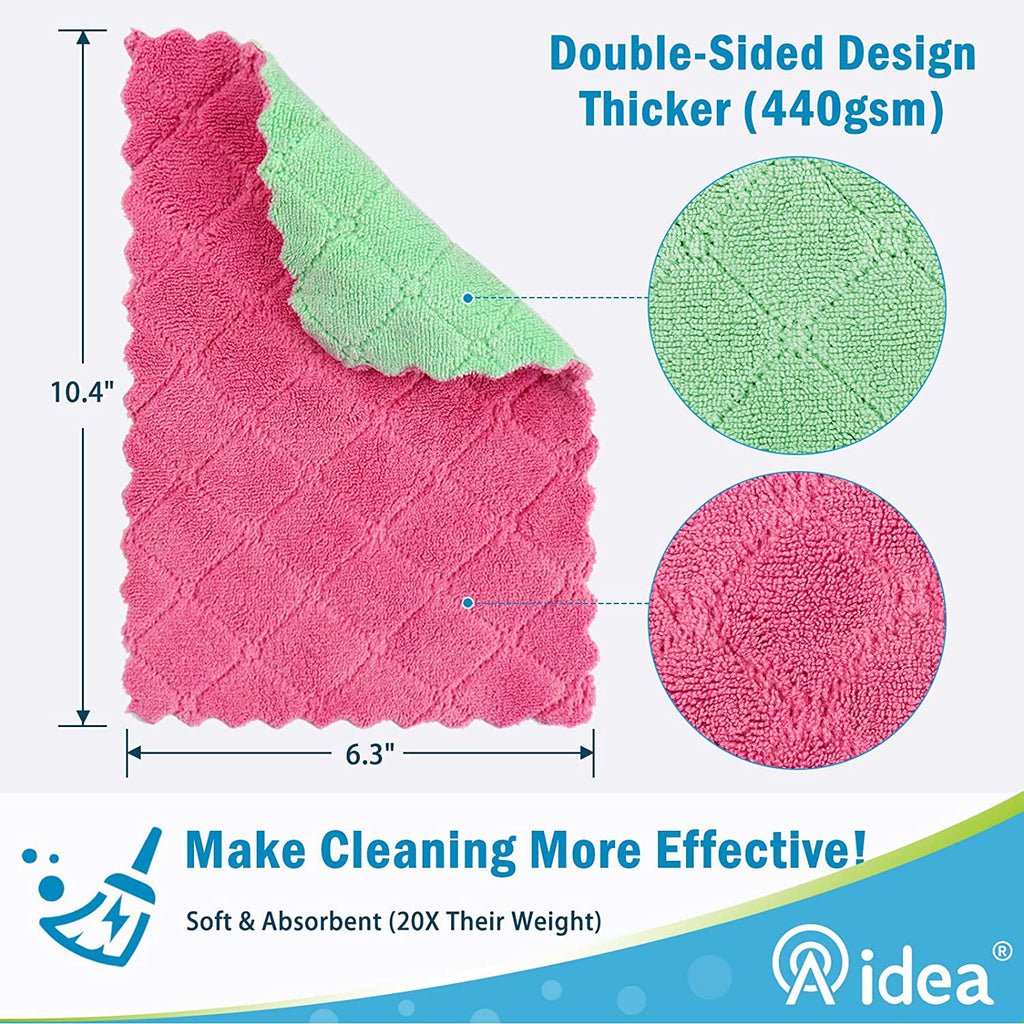 Aidea Kitchen Dish Cloth - 12 Pack, Super Absorbent Coral Fleece Dish Cloths, No Odor Reusable Dish Cloth, Premium Microfiber Cleaning Cloths, Nonstick Oil Washable Fast Drying 6.3" x10.4"