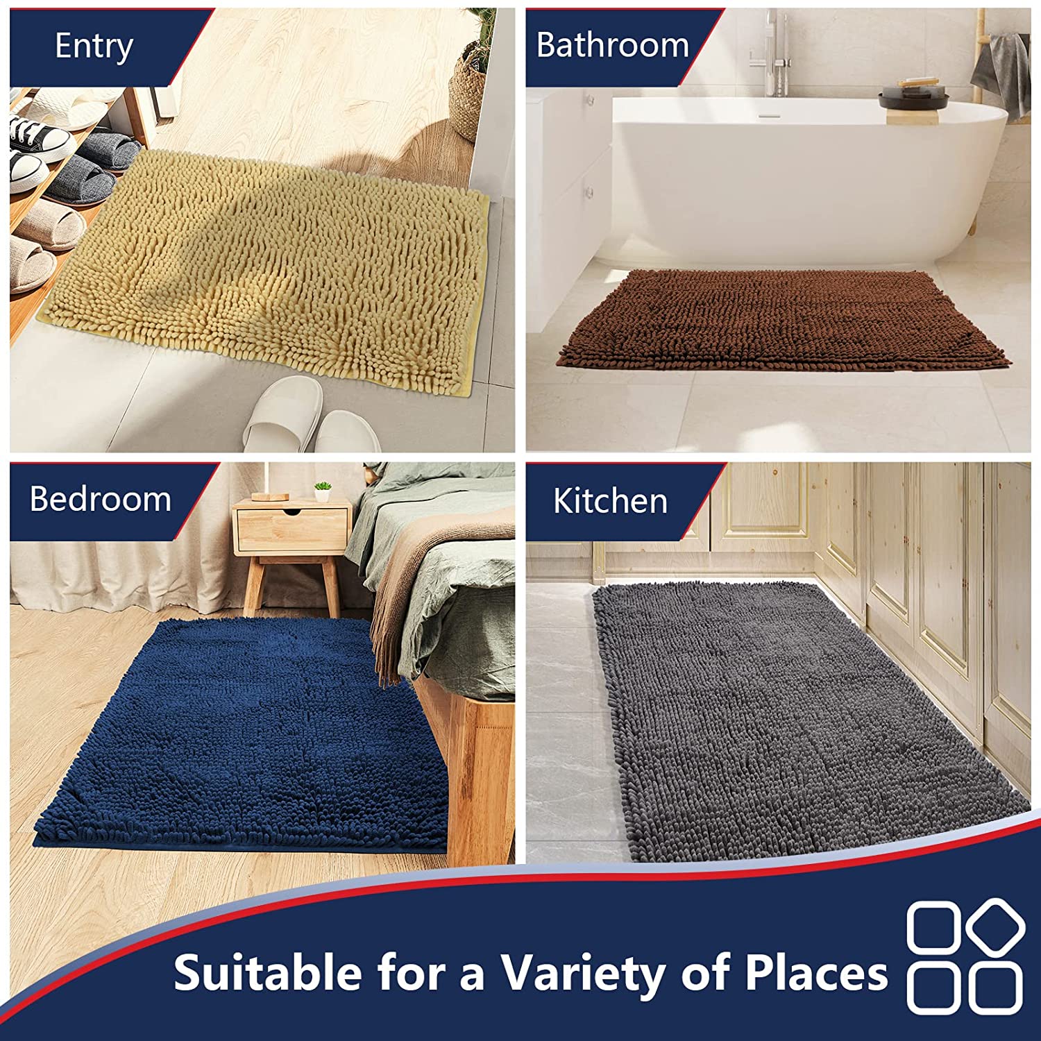 Soft And Absorbent Chenille Bathroom Rug - Non-slip And Machine