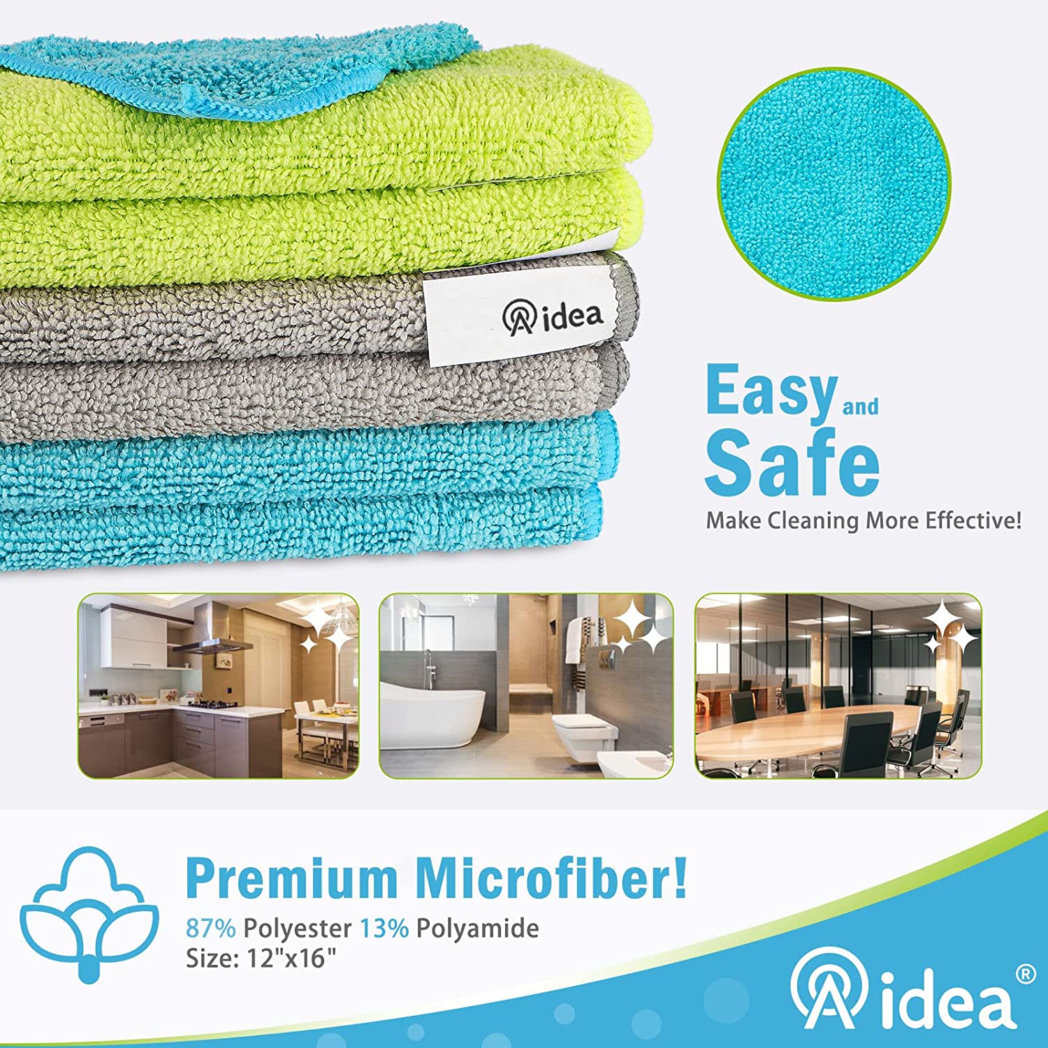 AIDEA Microfiber Cleaning Cloths-8PK, All-Purpose Softer Highly Absorbent,  Lint Free - Streak Free Wash Cloth for House, Kitchen, Car, Window