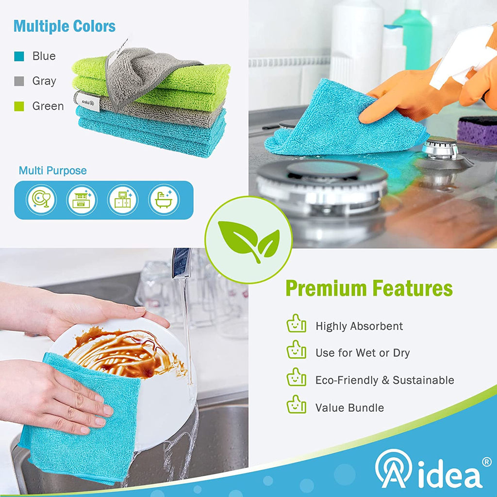 AIDEA Microfiber Cleaning Cloths-8PK, Softer Highly Absorbent, Lint Free Streak Free for House, Kitchen, Car, Window Gifts