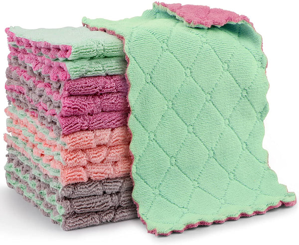 10 PACK Kitchen Towel Dish Cloth Super Absorbent Tea Towels 25x25cm Coral  Fleece