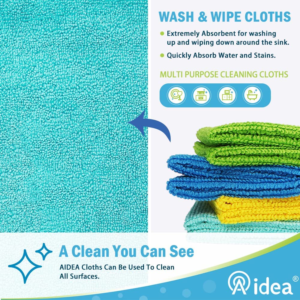 AIDEA Microfiber Cleaning Cloths, All-Purpose Softer Highly Absorbent, Lint Free - Streak Free Wash Cloth for House, Kitchen, Car, Window, Gifts